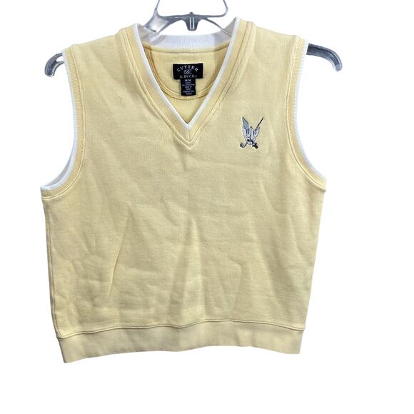 women's Cutter & Buck Vest MEDIUM yellow knit white stripe embroider logo cotton - Picture 3 of 16